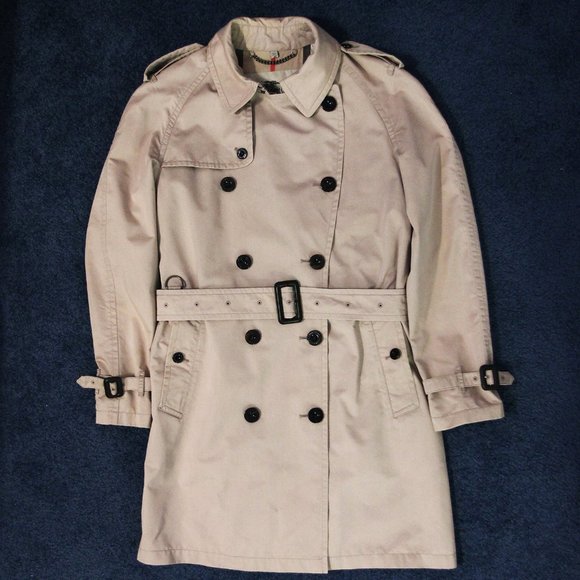 Burberry London Mens Nova Check Lined Double Breasted Trench Coat Beige Size 48